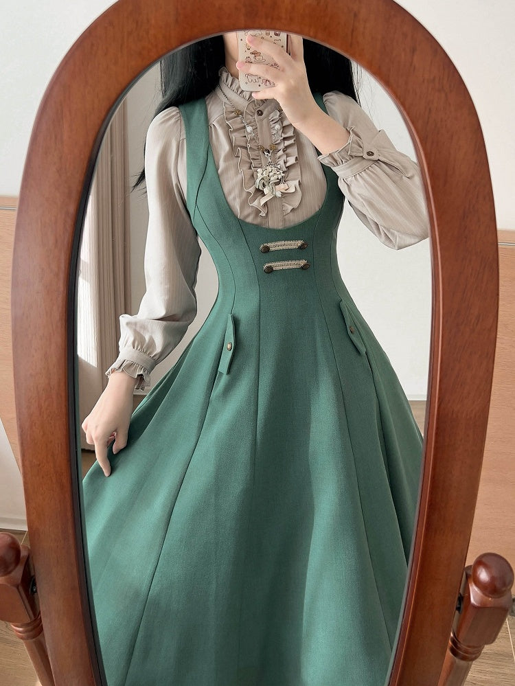 Long Elegant Striped Ruffle Sleeves with Details Shirt