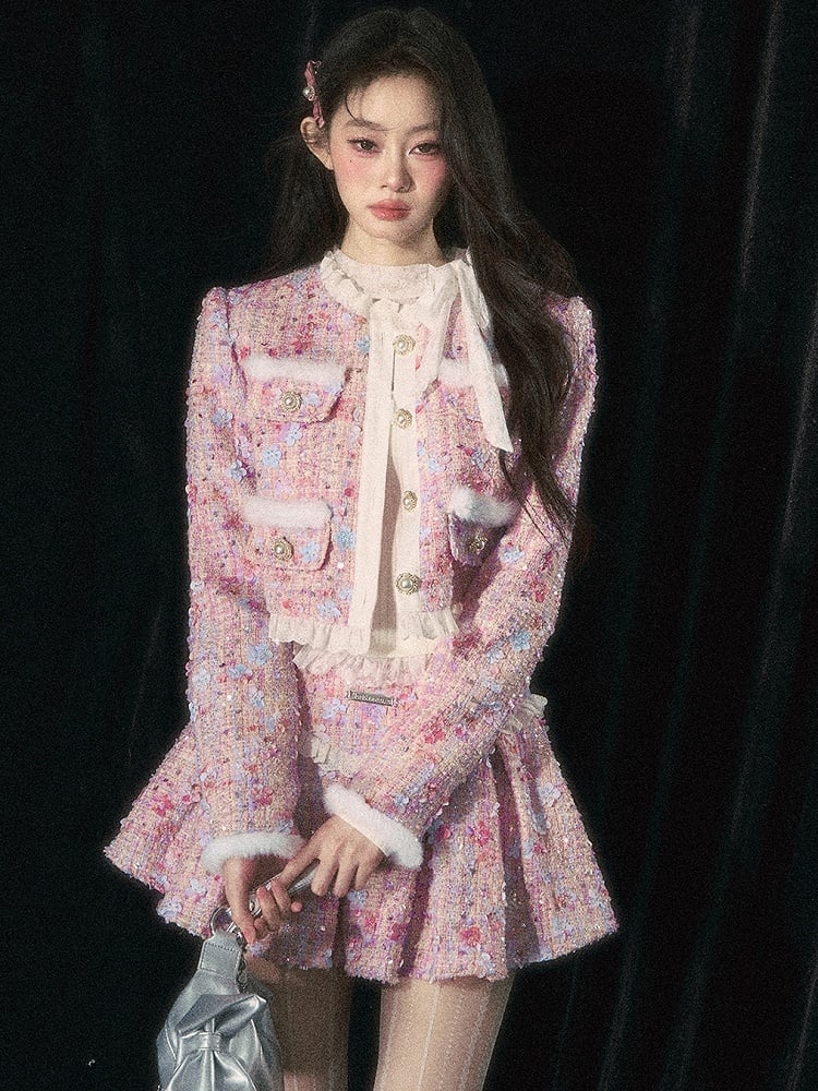 Pink Jacket Floral Bead Embellishments Sequins Detail