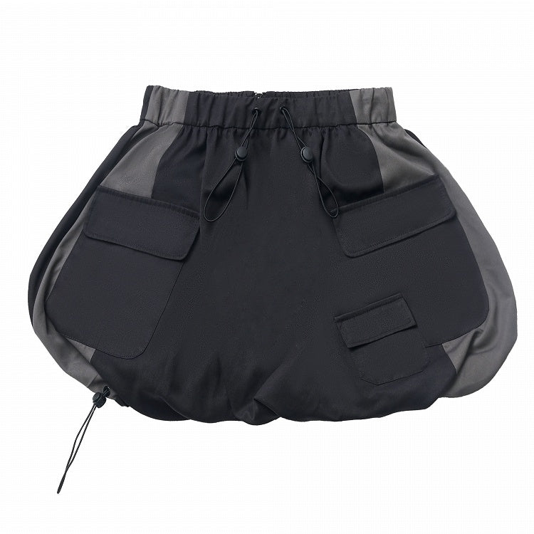 Hem Bubble Skirt Version Short/Long Waist Drawstring and Black and Gray Colorblock