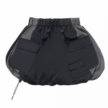 Hem Bubble Skirt Version Short/Long Waist Drawstring and Black and Gray Colorblock