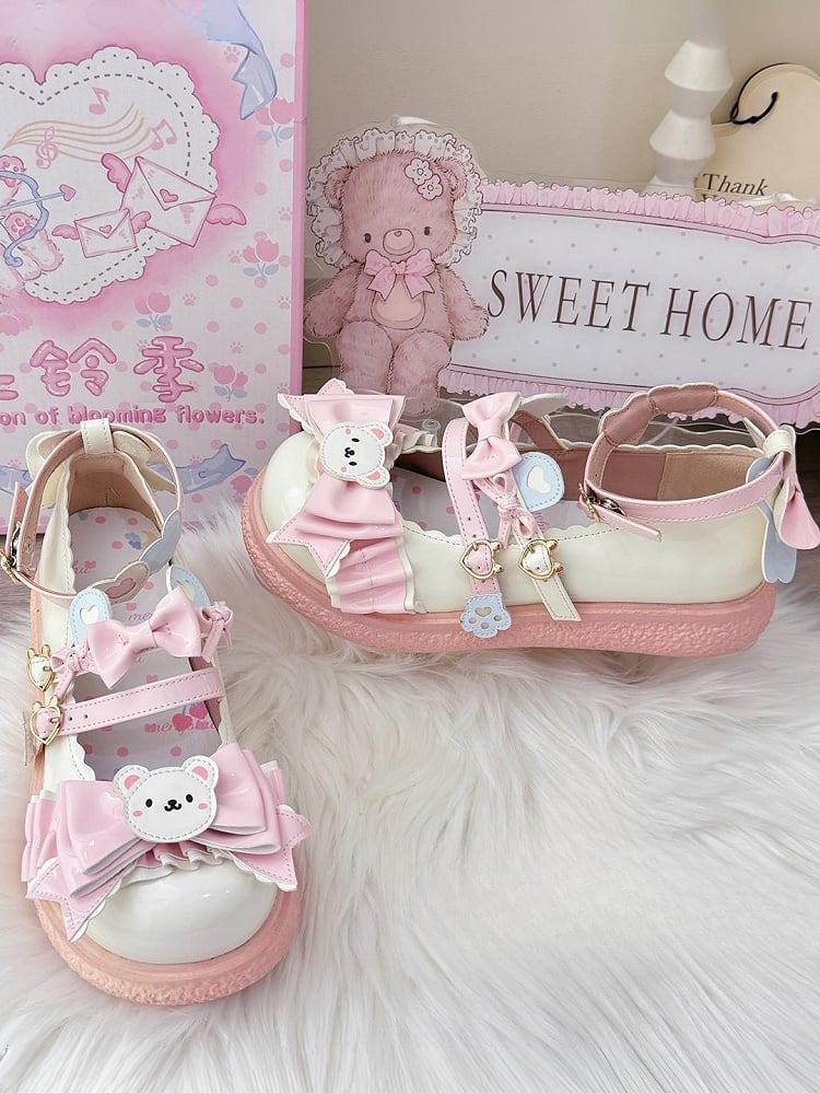 White Bear Sweet Lolita Flat Mary Janes by Blooming Chimes