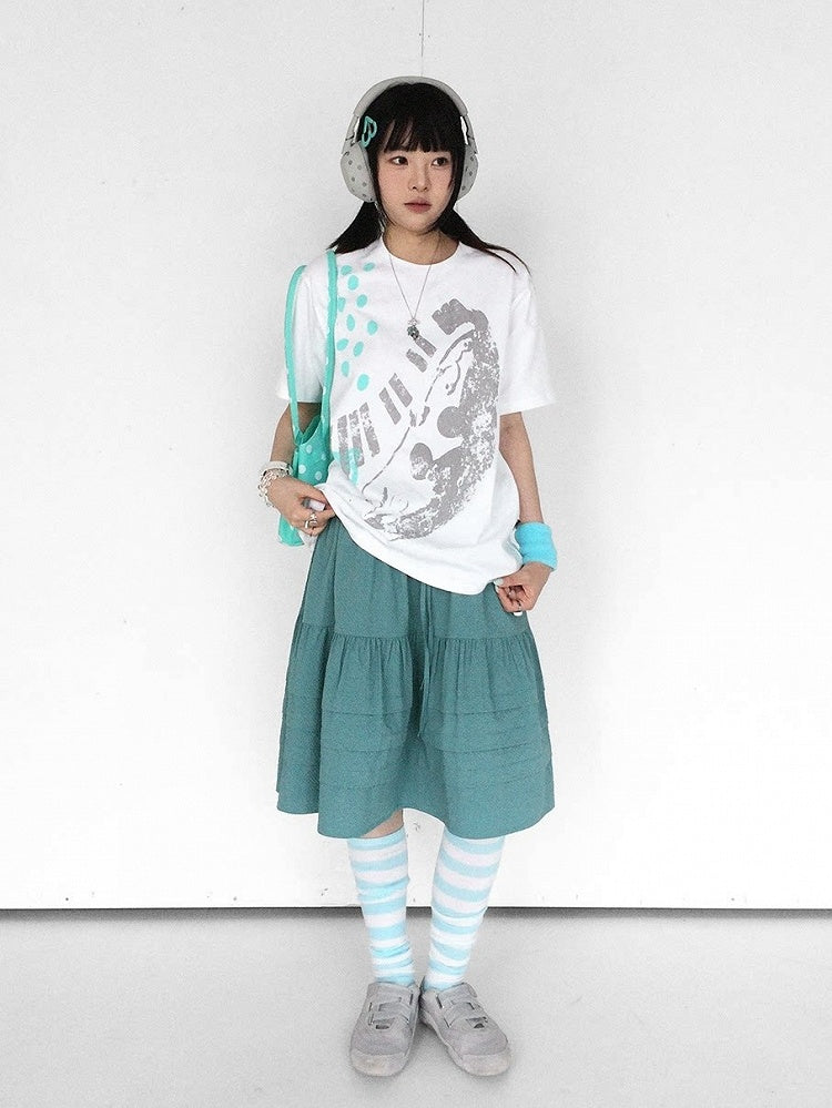 White Crew Neck Tee with Distressed Print - innomoood