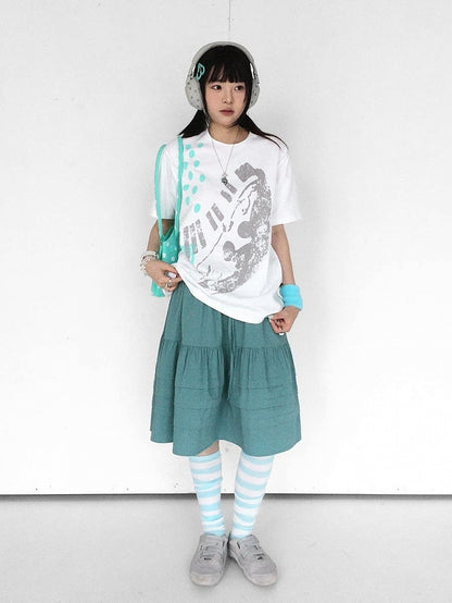 White Crew Neck Tee with Distressed Print - innomoood
