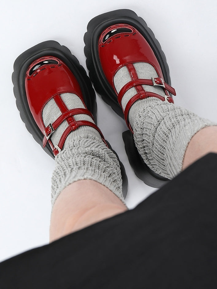 Mary Chunky Red Platform - T-Bar Janes Vamp with Black Buckle Sole