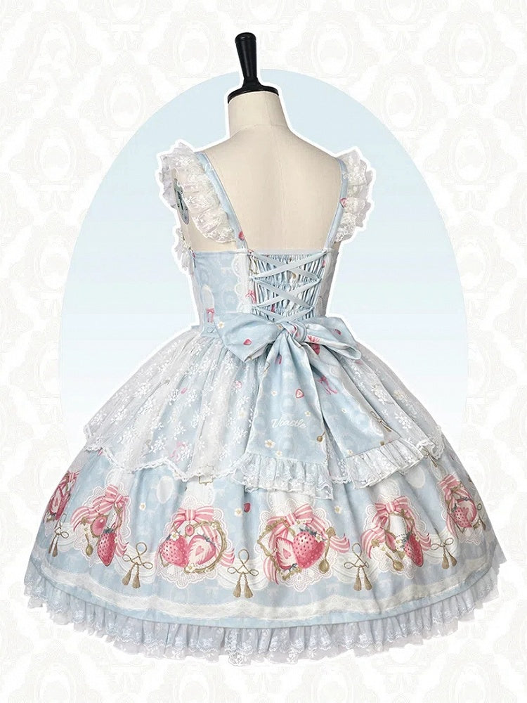 Blauer Pullover mit Erdbeerrock im süßen Lolita-Print