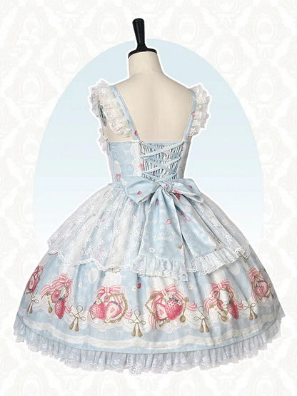 Blauer Pullover mit Erdbeerrock im süßen Lolita-Print