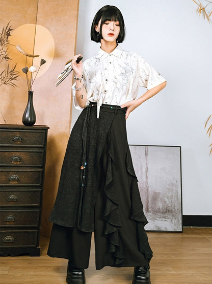 Dark Asymmetric Wide-Leg Pants with Spliced Panels - Quirky Hut