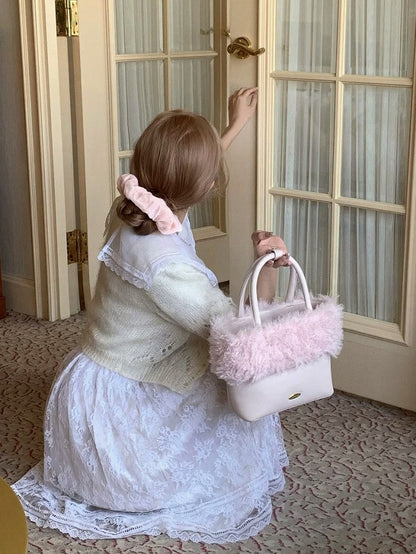 Pink PU Fluffy Decorated Handbag Sweet Style - Lalacita