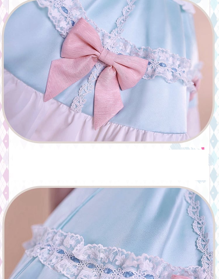 Blaues und rosa Bowknots Top Rock Cosplay Kostüm