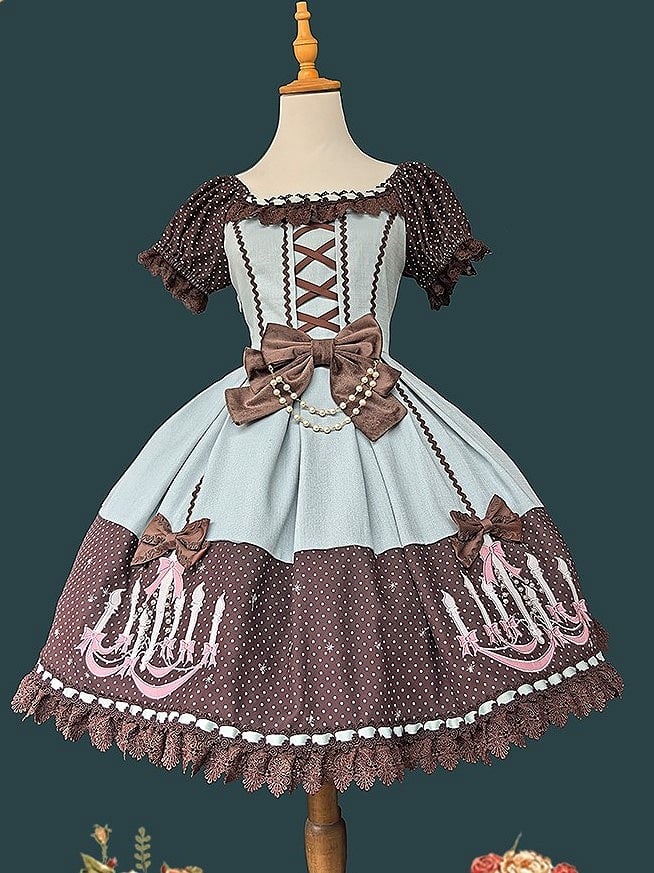 Polka Green Print Chandelier Lace Sweet Mint Black Lolita and Dress Trim with Dot