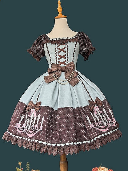 Polka Green Print Chandelier Lace Sweet Mint Black Lolita and Dress Trim with Dot