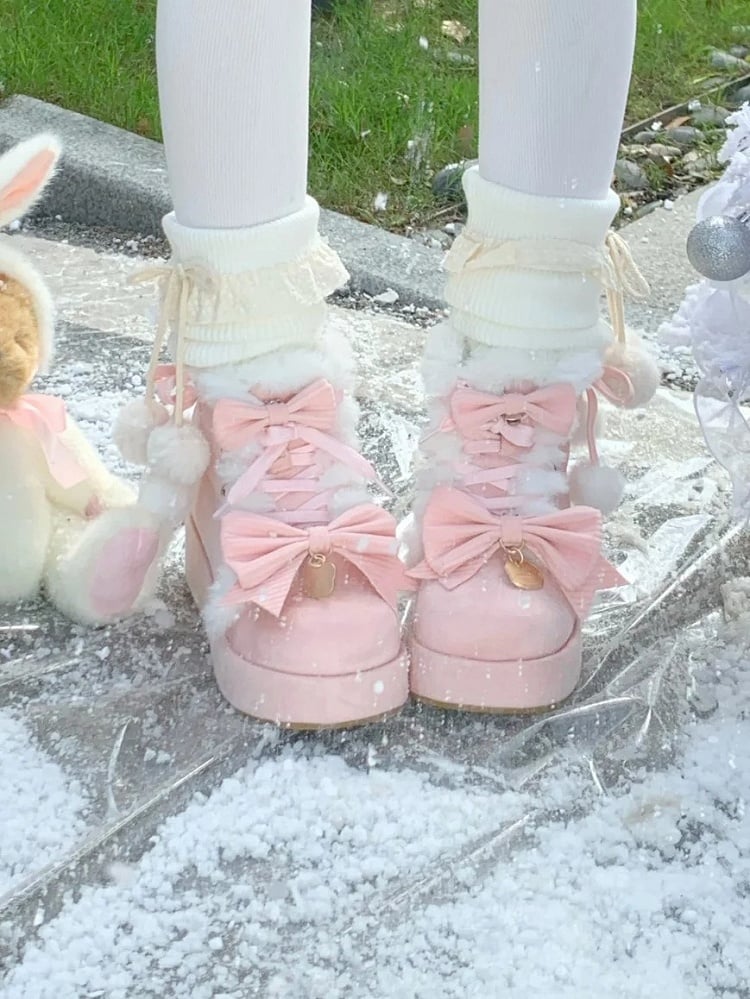 mit für Decor Rosa Winter Stiefel Pompom Lolita
