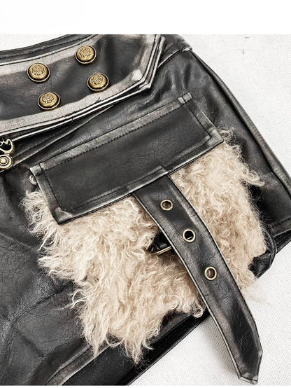 Shorts Black Pockets Glamorous Decorated Shaggy Bittersweet PU