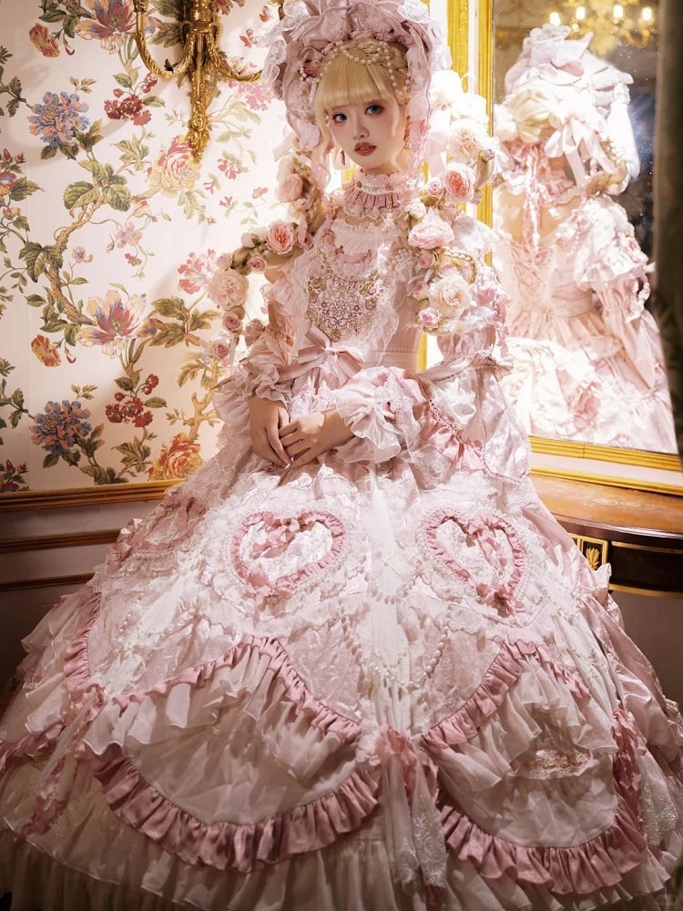 Rosette Gorgeous and Floral Hanayome Light Details Chain Lolita Pink Gown Bead Embroidery
