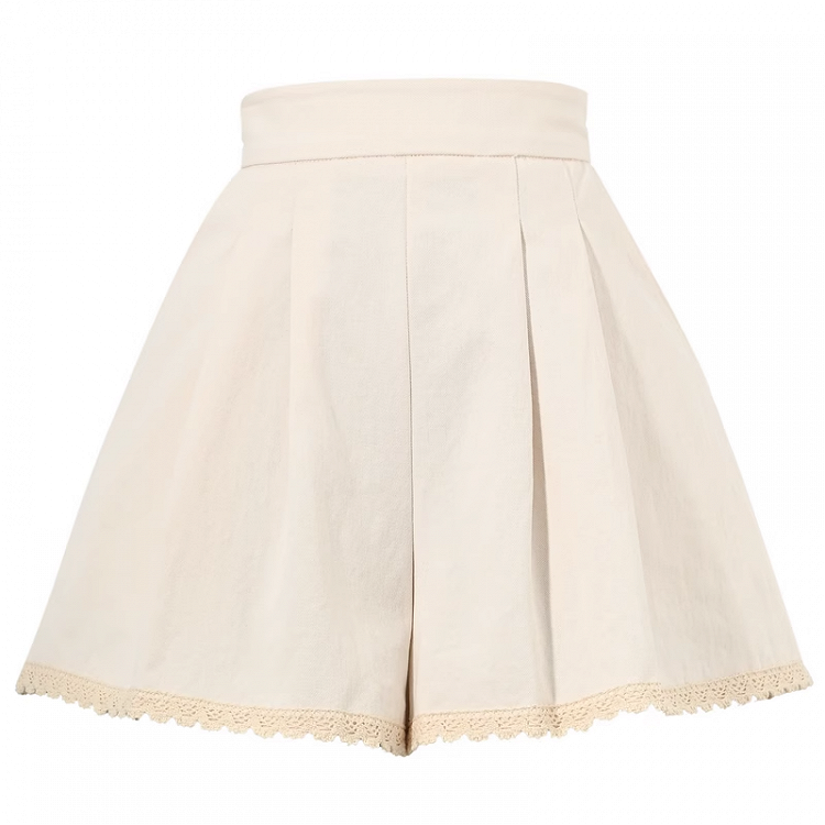 Beige Baumwollshorts mit Spitzenbesatz