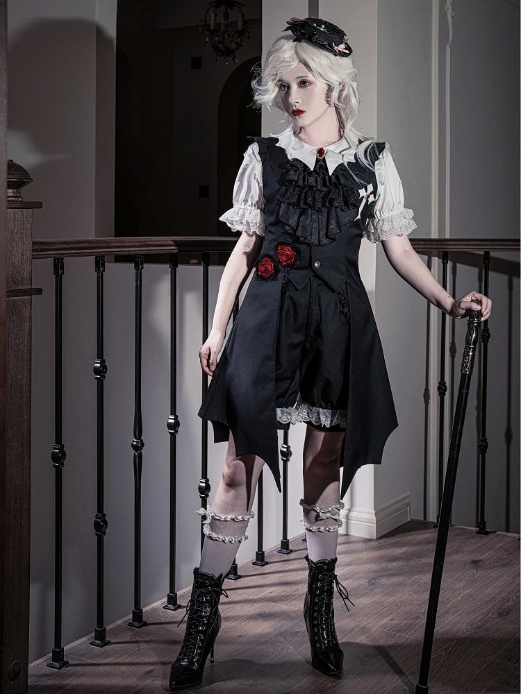 Black Fashion Cuffs Ouji White Shorts Lace Lolita Trimming