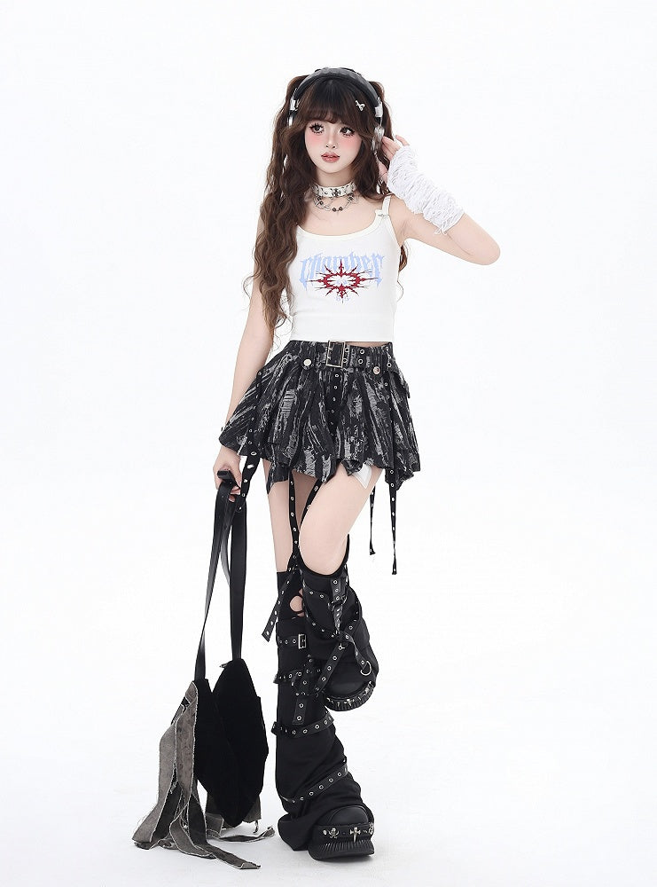 Gothic Black/White Letter Print Glamorous Cropped Cami Top