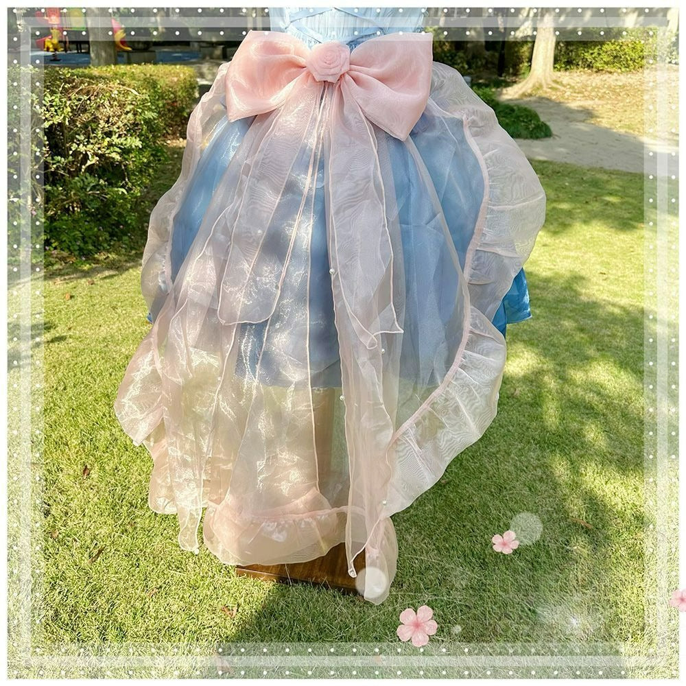 Lolita Bow Train Skirt Tail – Rose Gradient Detachable Back Veil