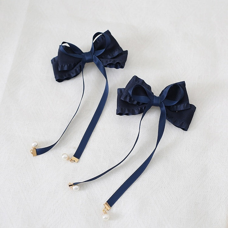 Pair Decorations Ribbon with of Bead Hairclips Colors Bowknot A Sweet 8