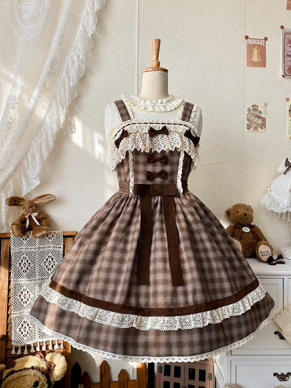 Braunes kariertes süßes Lolita-Kleid