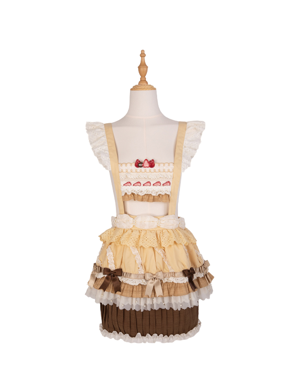 Strawberry Overall Lolita Embroidery Bodice Yellow Hem Sweet Cake Skirt Cupcake