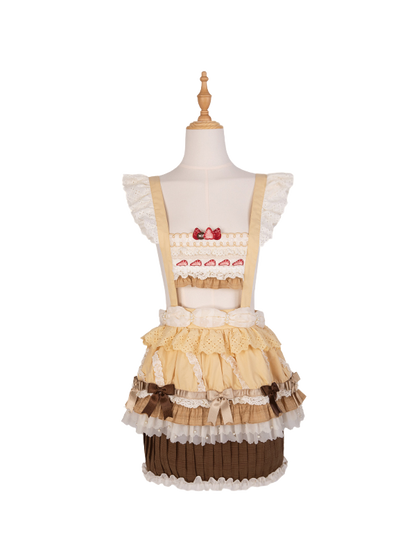 Strawberry Overall Lolita Embroidery Bodice Yellow Hem Sweet Cake Skirt Cupcake