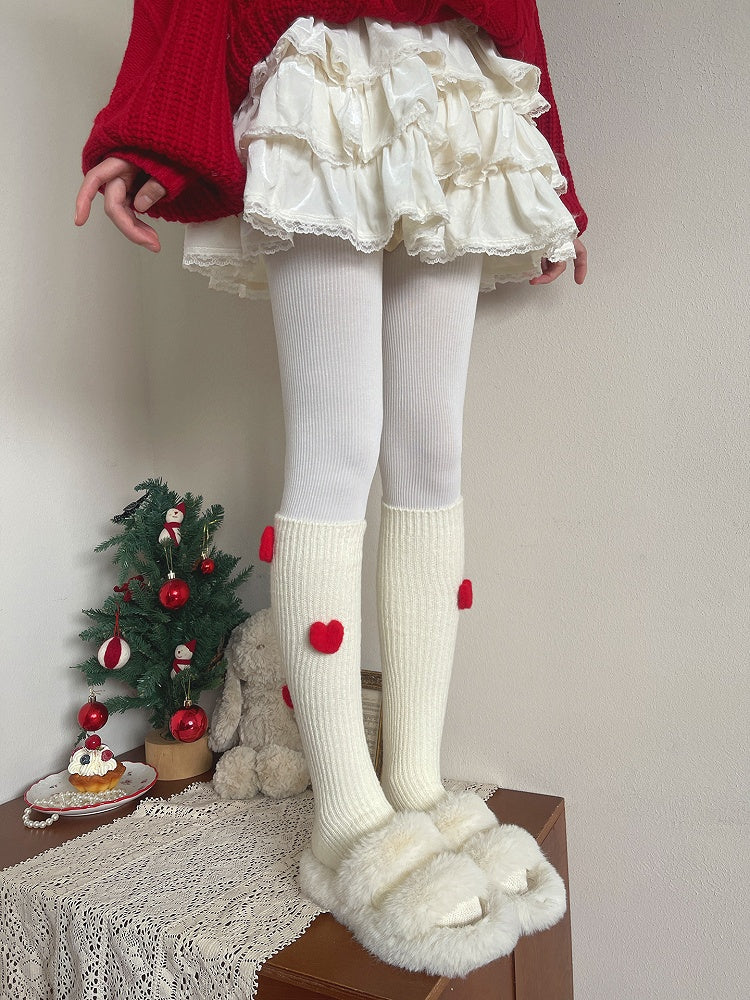 Colors Plush Socks Heart Calf 5 Decorated