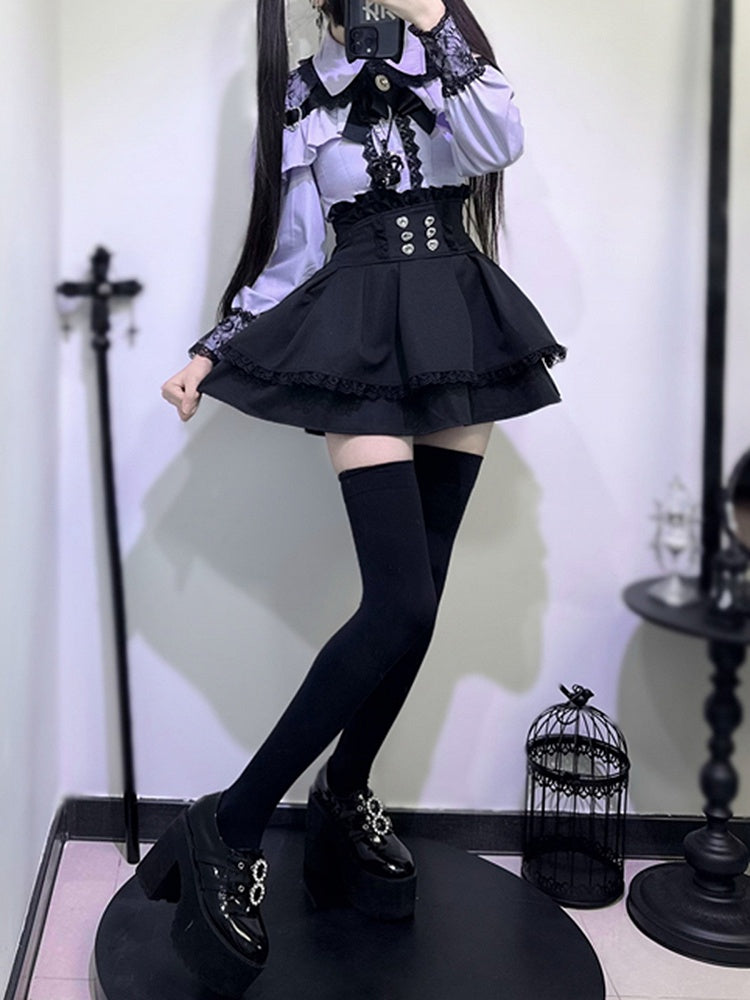 | Shoulder Kei Cutout Blouse with Dusty Purple Heart Decorative Look Buckle Jirai