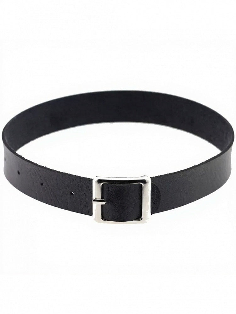 Gothic Black Leather Choker with Metal Buckle - Mr. Cat