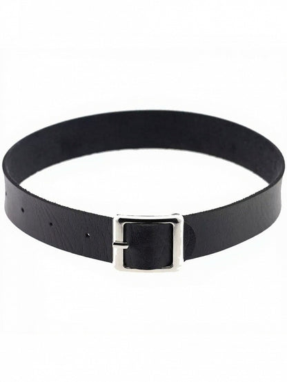 Gothic Black Leather Choker with Metal Buckle - Mr. Cat