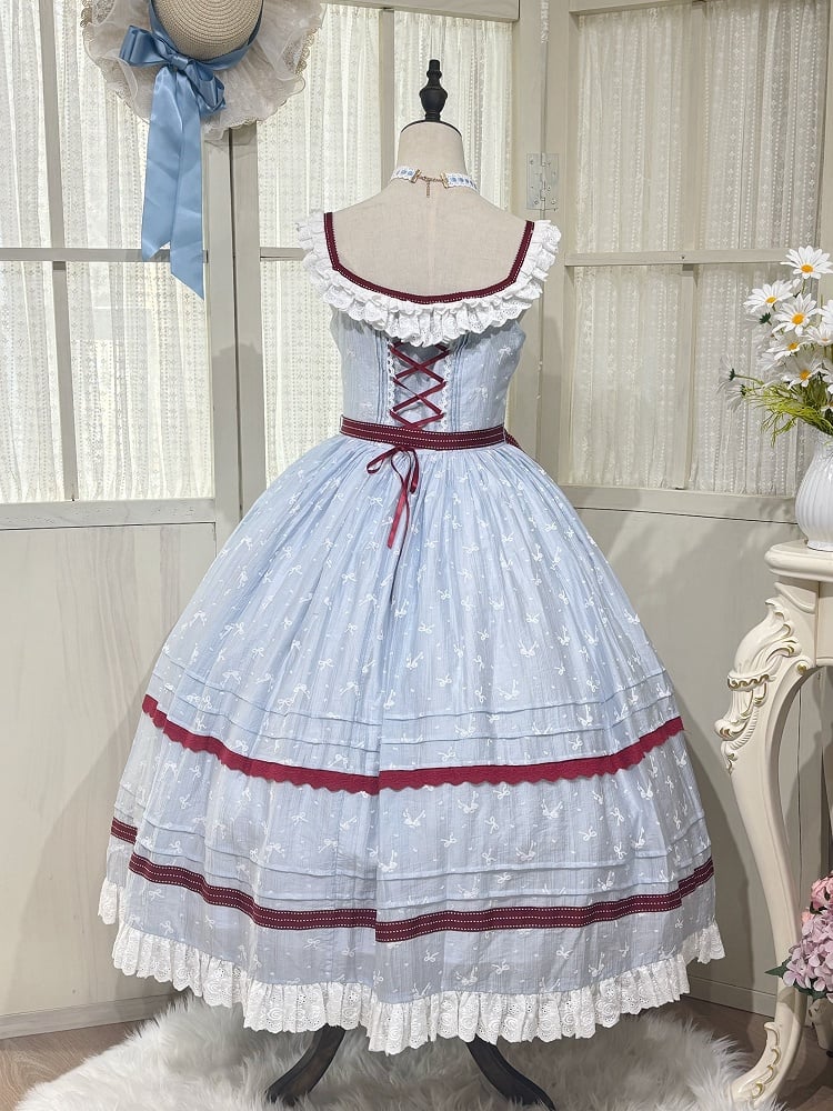 Placket Plus Available Bows Lolita Small Sizes and JSK Button Front Classic Fabric Blue Red
