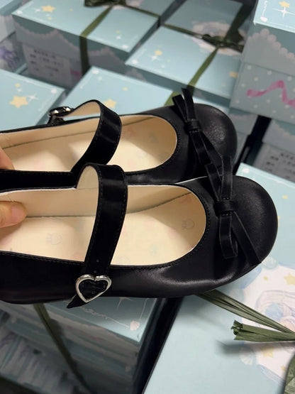 Mary Jane with Sweet Details Bow 3cm Shoes Heeled Round Lolita Black Toe