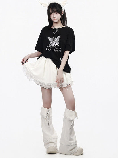 White Lace Trim Mini Skirt - PINK SAVIOR