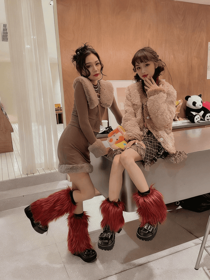 Wine Red Shaggy 20CM/30CM/40CM Y2K Warmers Leg