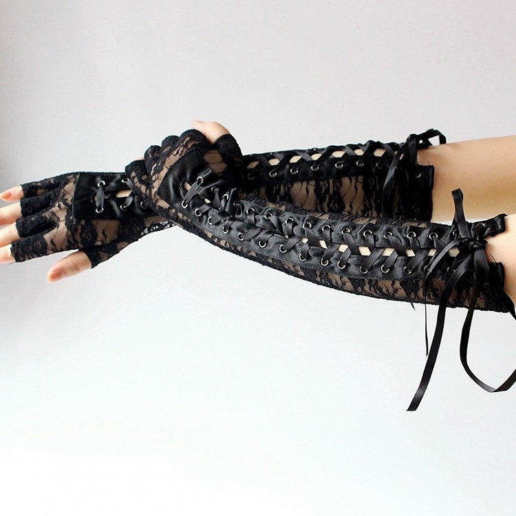 Black Lace-up Design with Long Gloves
