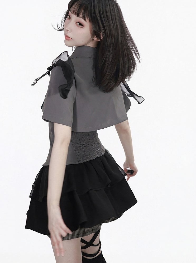 Black Skort with Leather Buckle Details - PINK SAVIOR