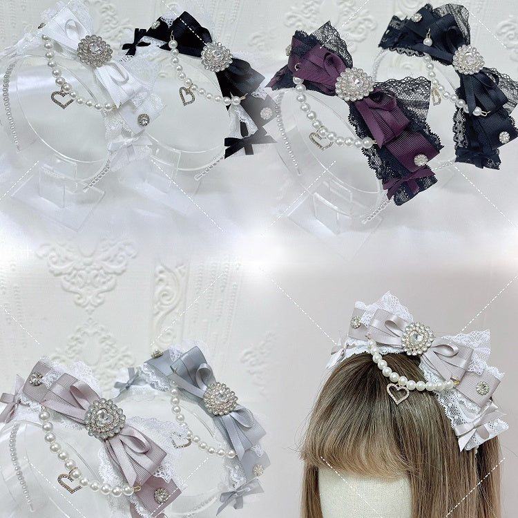 Colors 6 Details Rhinestone Bow Heart Pearl with KC Chain