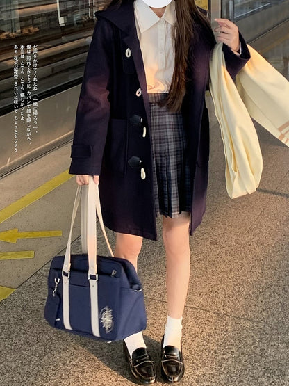 im Dufflecoat Blau Stil JK Uniform Kapuze Navy Preppy