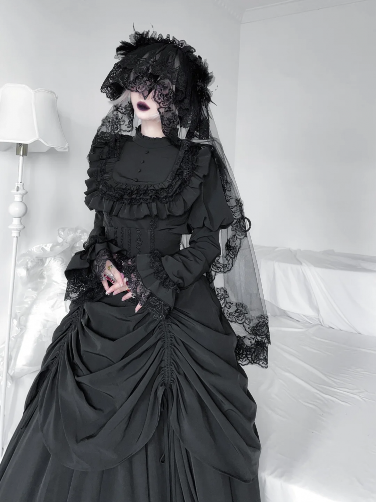 Schwarzes Dark Gothic Lolita Juliette Ärmel Top