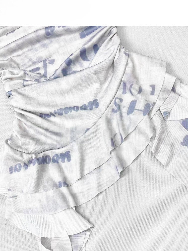 Print Glamorous Bittersweet Letter White with Top Strapless Asymmetrical Hem