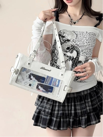 White Ita Transparent-Window Versatile Leather Bag PU