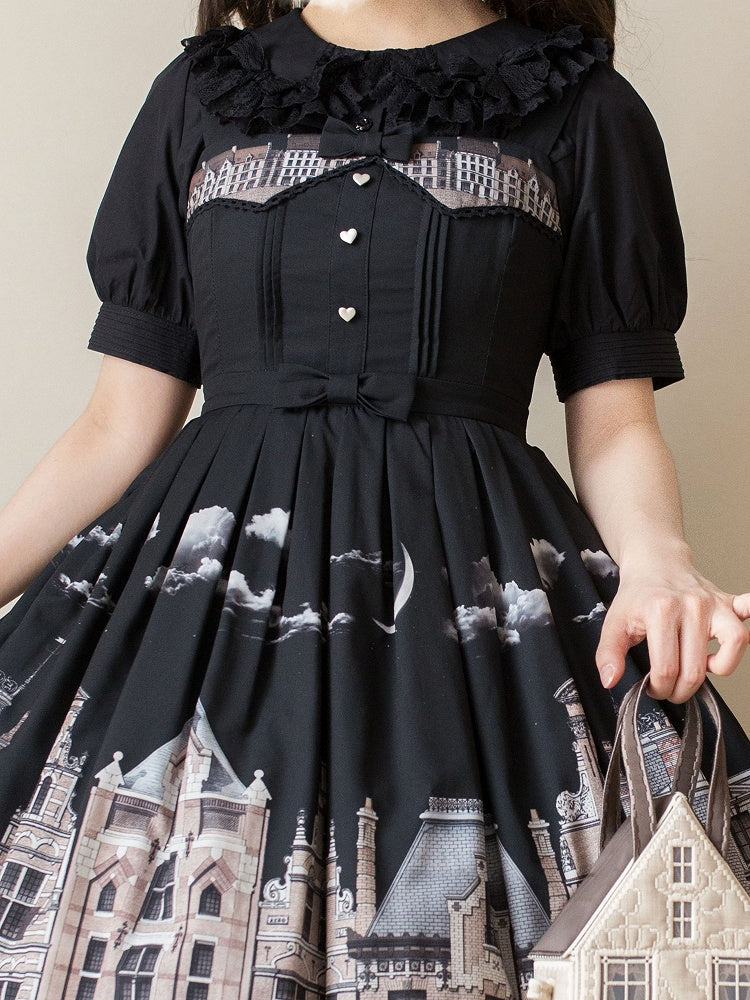 パンスリーブパフショートコットンブラックピーターカラーブラウス