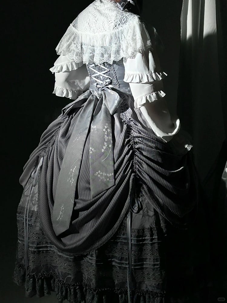 with Under Boned Waist Gray Gothic Bust Lolita Embroidery Dress Detail
