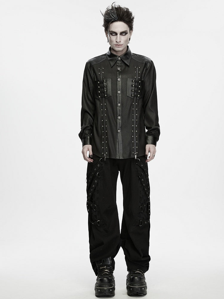 Snake Pattern Studded Black Men's Punk Shirt - Punk Rave