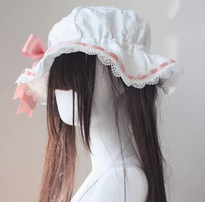 Dusty Pink Big Bow White Baby Hat