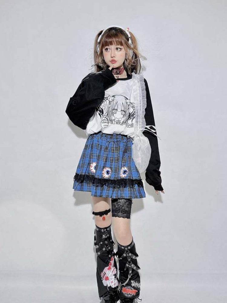 Schwarz-weißes Rundhals-Cartoon-Top