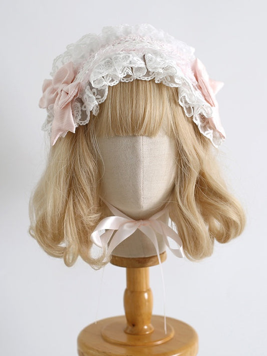 Bowknot Lolita Elegant Orange-Pink Hairband Lace