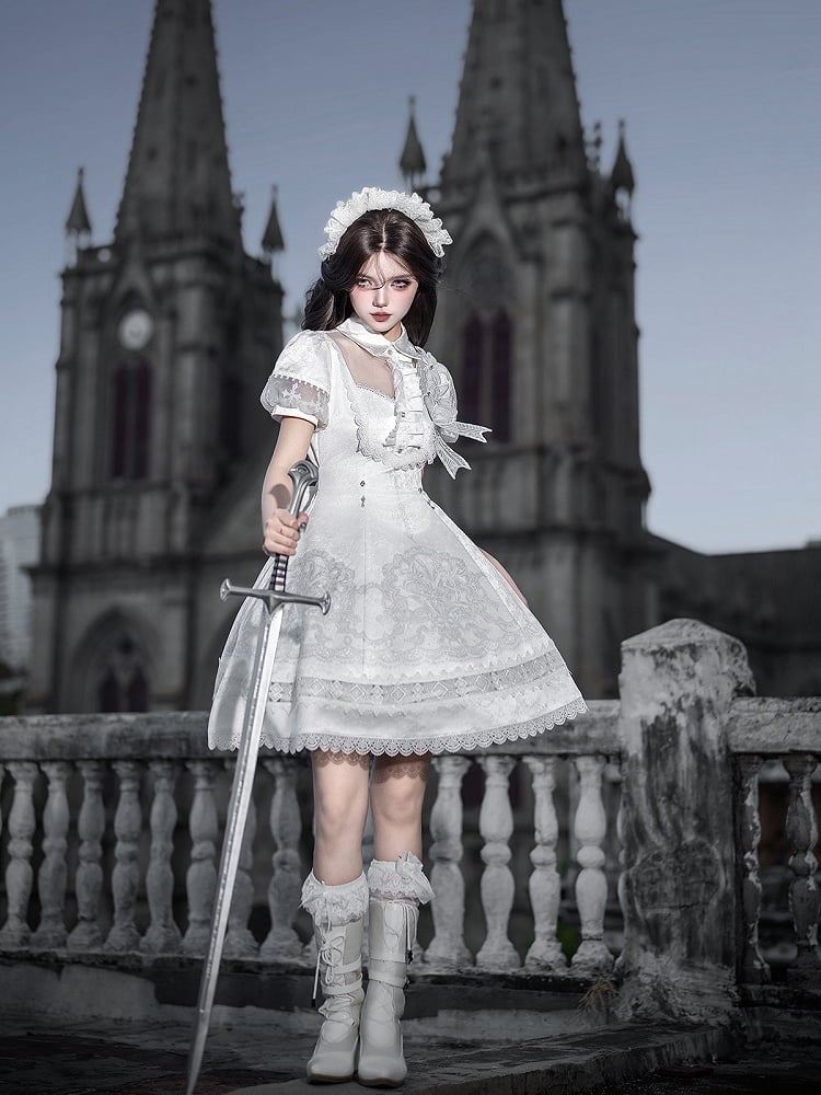 White Lily Embroidery Lace Gothic Lolita Dress - Unknown Star