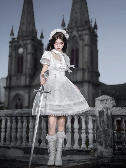 White Lily Embroidery Lace Gothic Lolita Dress - Unknown Star
