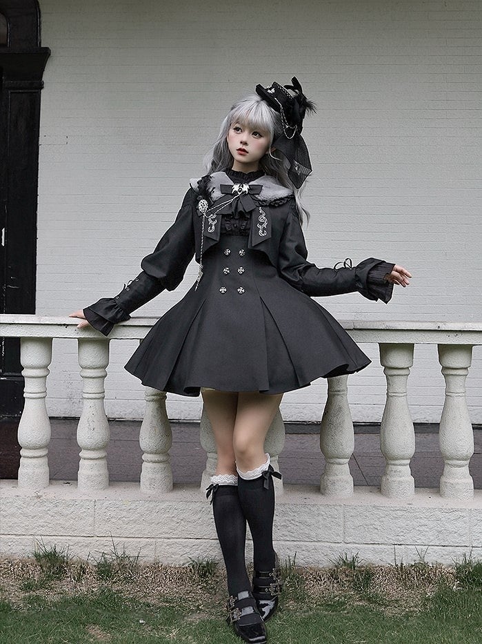Black Lolita with Buttons Gothic Under Silver-tone Bust Dress